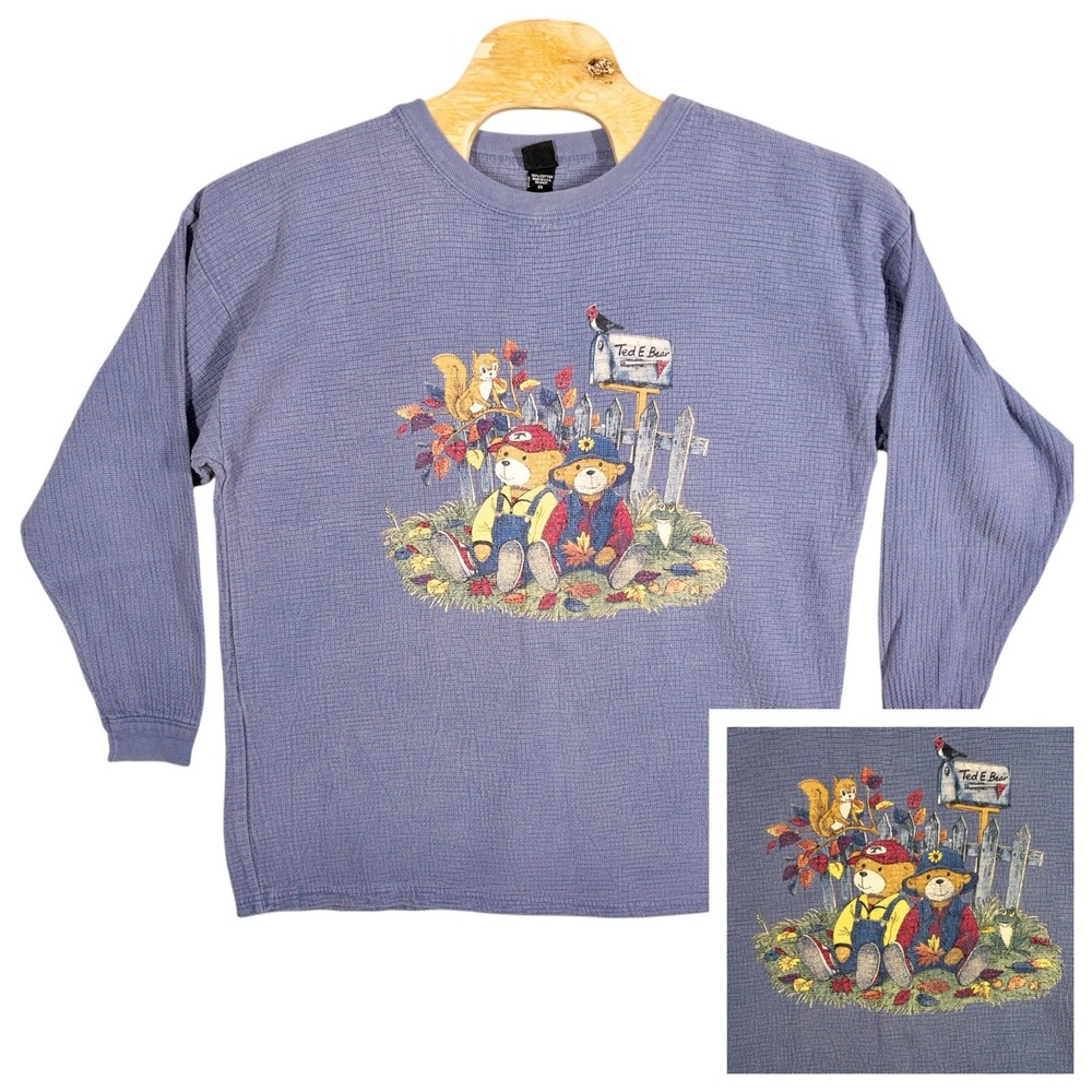 Vintage Chic Teddy Sweatshirt 100% Cotton Womens 2X Purple USA Made